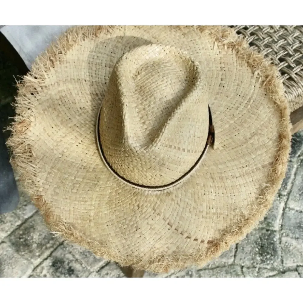 HAT FEDORA WIDE BRIM RAFFIA STRAW HAT
